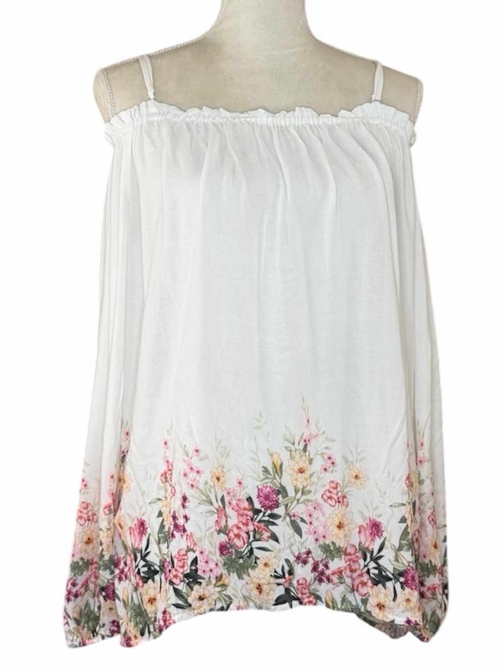 Forever 21 Women’s Large White Floral Cold Shoulder Boho Blouse